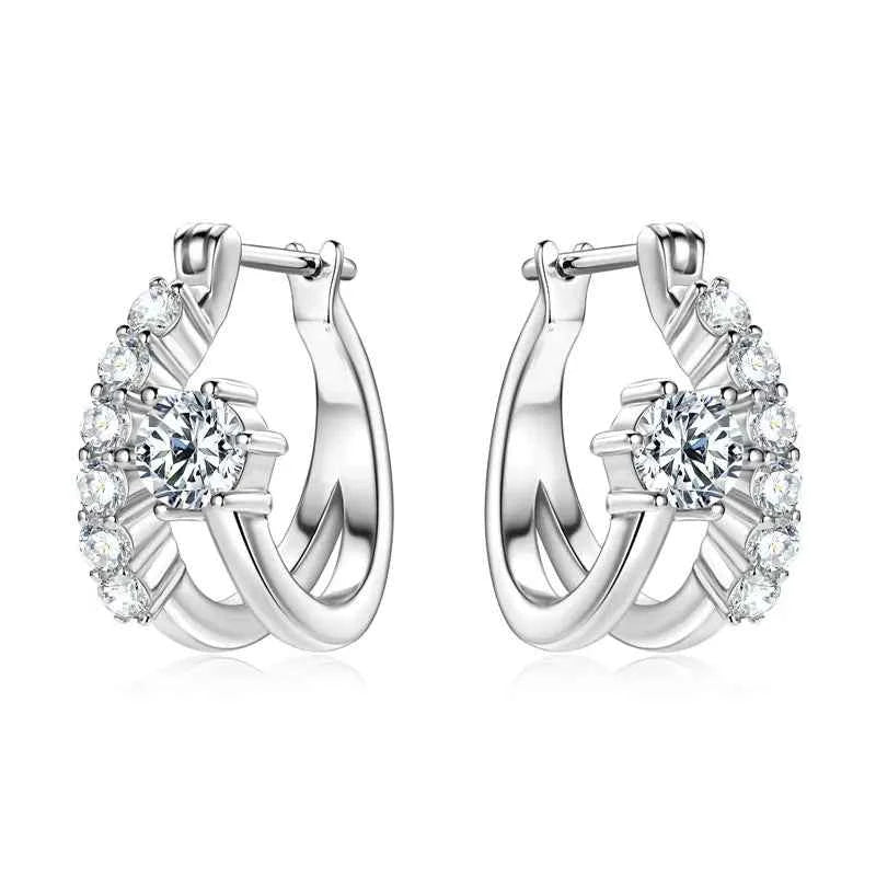 925 Sterling Silver Split Hoop Earrings, 4mm Moissanite Stones, Certified GRA Sparkling Design – Melisande
