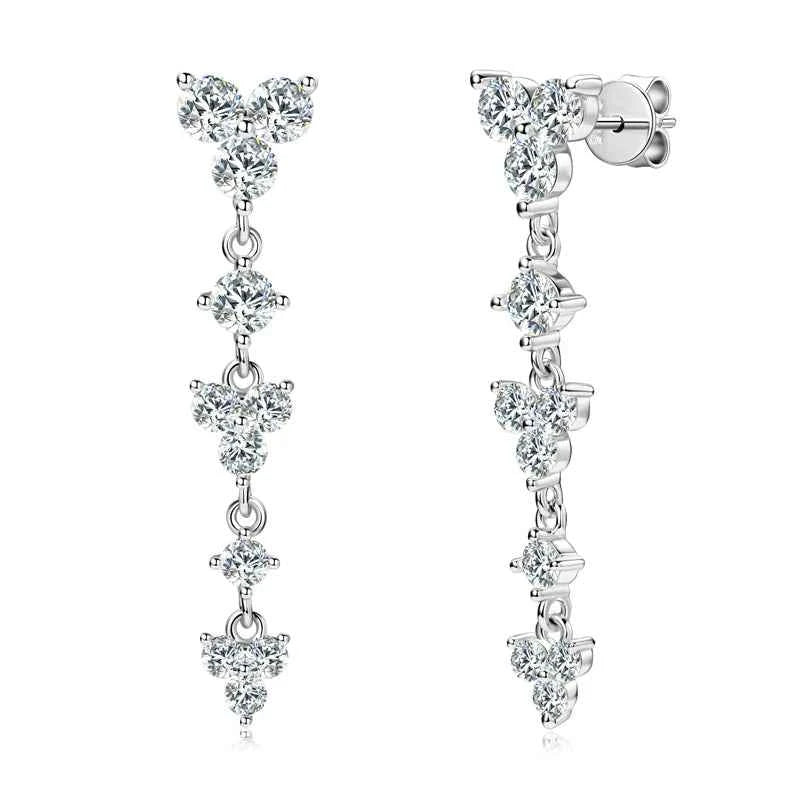 925 Sterling Silver Long Drop Earrings, 4mm D Color Moissanite Piercing Studs – Melisande