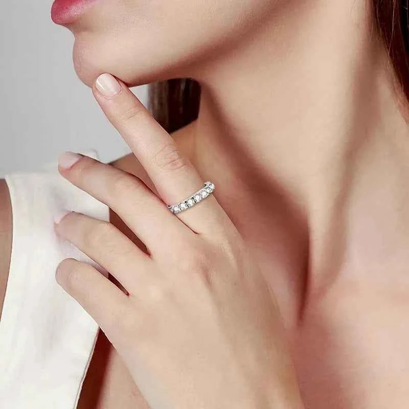 Moissanite Eternity Ring – 925 Sterling Silver White Gold Plated 3mm D Color Wedding Band | Melisande