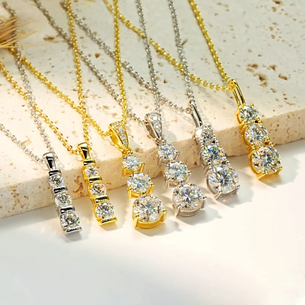 Gradual Three-Stone Moissanite Pendant Necklace – Certified – 925 Sterling Silver – Women’s Fine Jewelry | Melisande