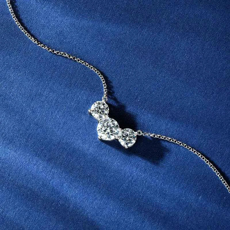 Anziw 4.0cttw 1ct 2.0ct D Moissanite Three Stone Pendant Necklace Real Silver 925 Adjustable Chain Simple Collar Gifts for Women