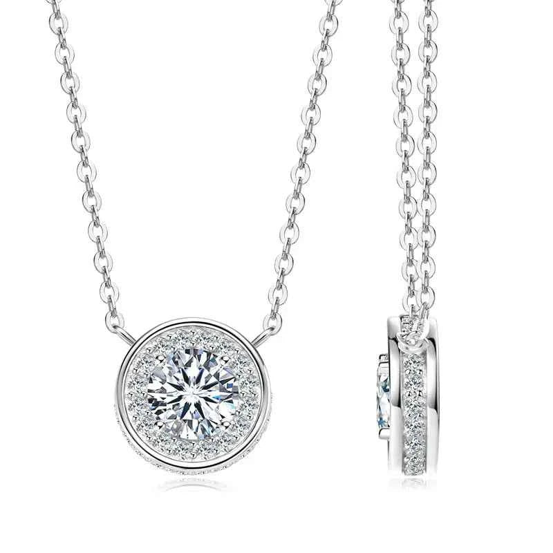 1ct 6.5mm Moissanite Pendant Necklace, 925 Sterling Silver Adjustable Chain – Melisande