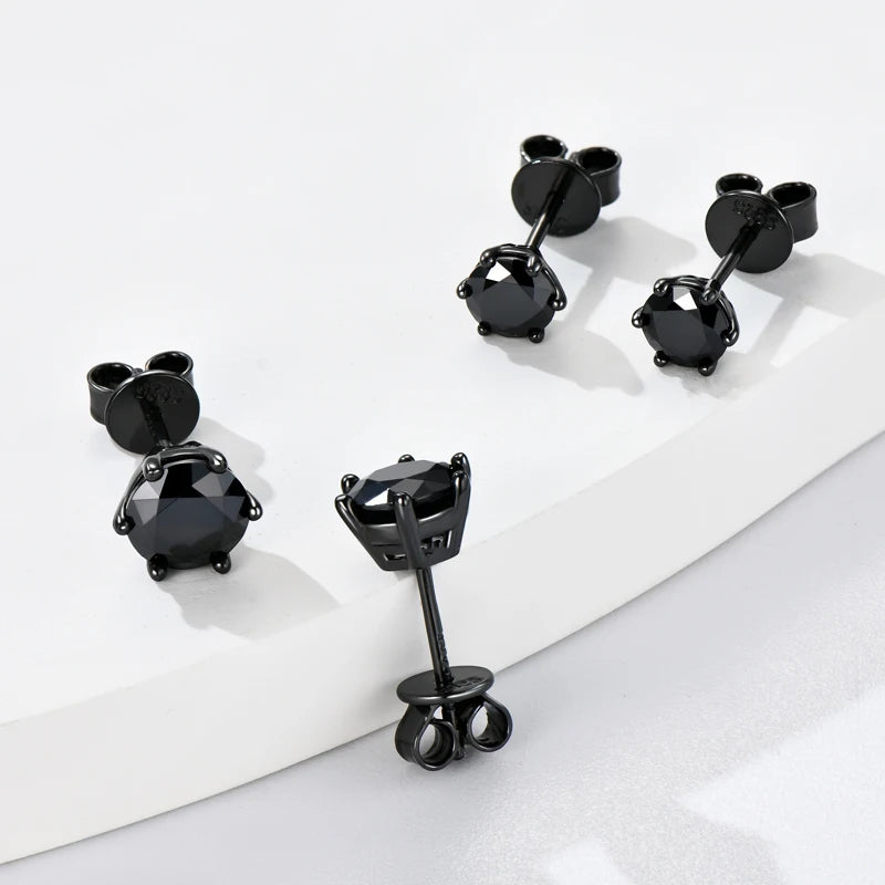 Black Moissanite Stud Earrings – 925 Sterling Silver 0.5ct / 1ct / 2ctw Round Cut Unisex Jewelry | Melisande