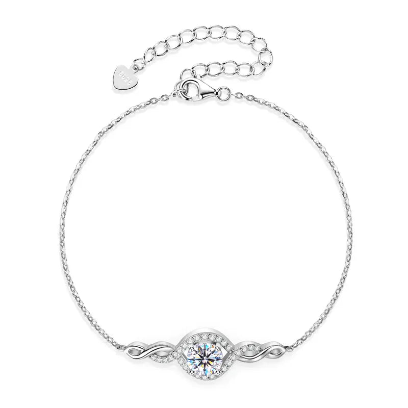 Moissanite Infinity Bracelet – 925 Sterling Silver 1.0ct 6.5mm Evil Eye Adjustable Women’s Jewelry | Melisande
