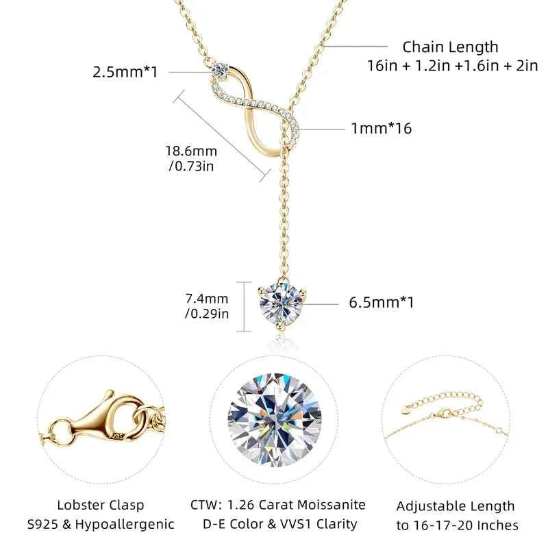 6.5mm 1.0ct D Moissanite Heart Pendant Y Shaped Infinity Necklace for Women 925 Silver Anniversary Wedding Jewelry Gift 2025 New