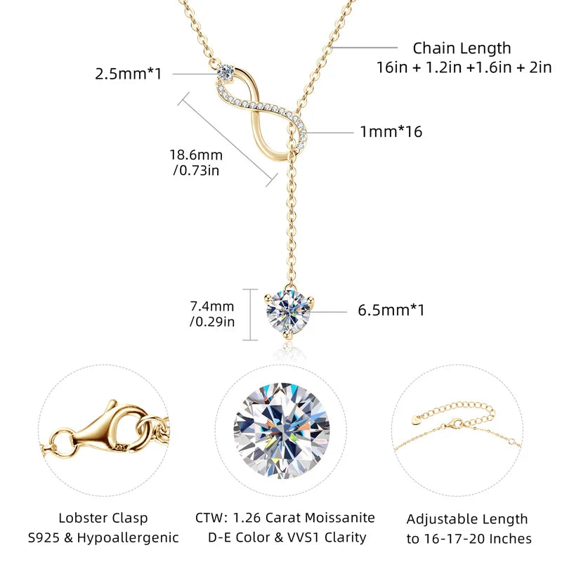 Double Love Heart Moissanite Pendant Necklace, 6.5mm 1.0ct D Color Stone, S925 Sterling Silver Adjustable Chain – Melisande