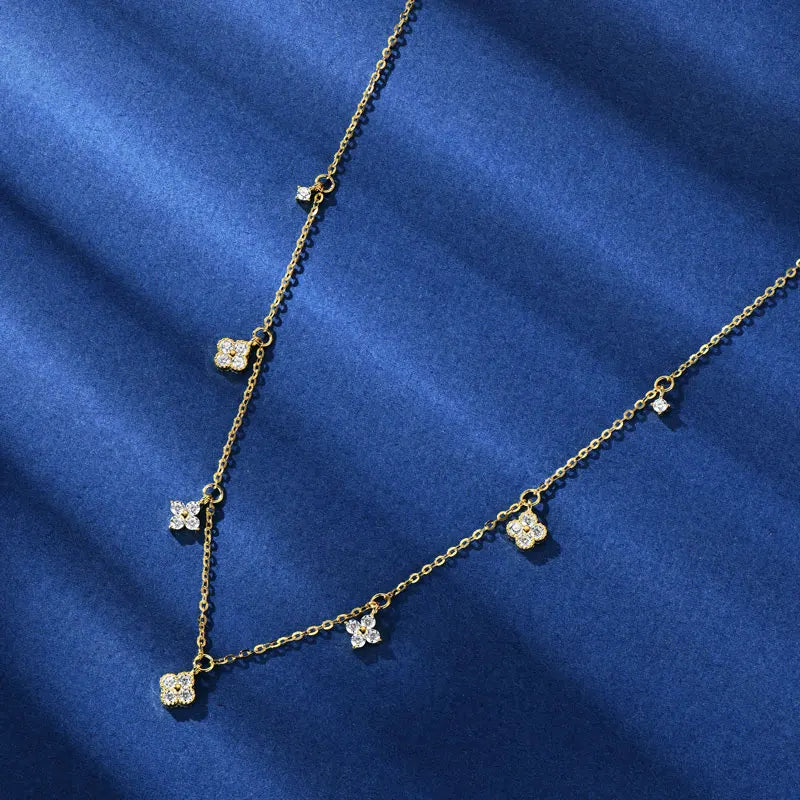 2mm Moissanite Four Clover Pendant Necklace, 925 Sterling Silver Flower Charm Clavicle Chain – Women’s Fine Jewelry – Melisande