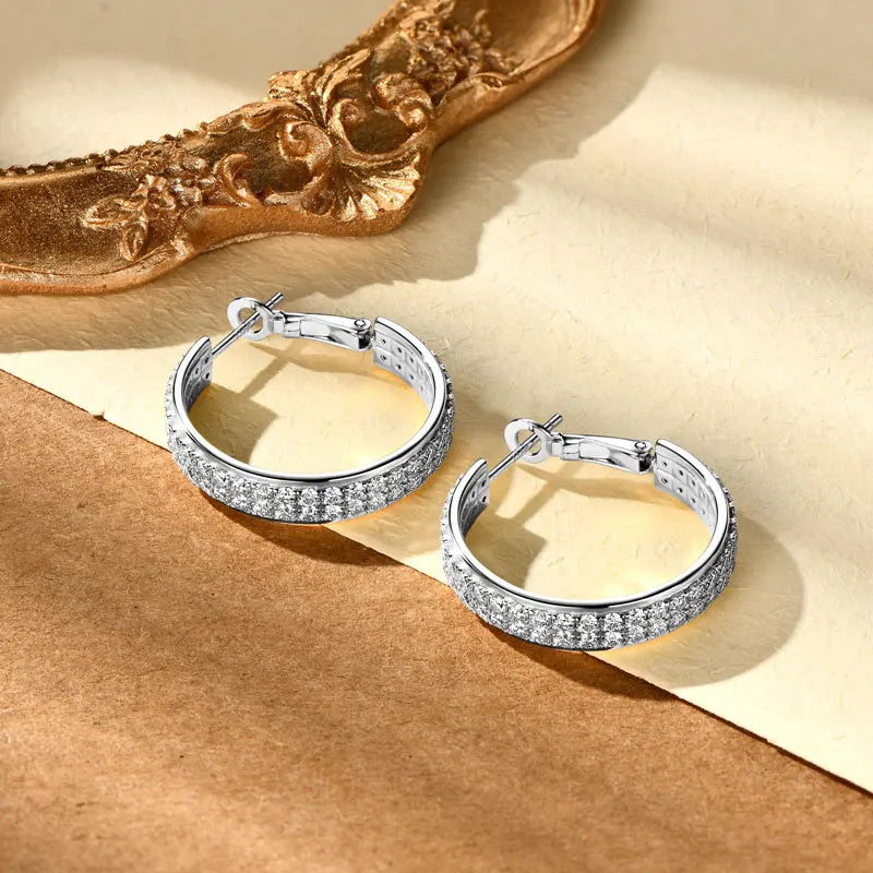 Pavé Moissanite Hoop Earrings – 925 Sterling Silver Full Stone Women’s Fine Jewelry | Melisande