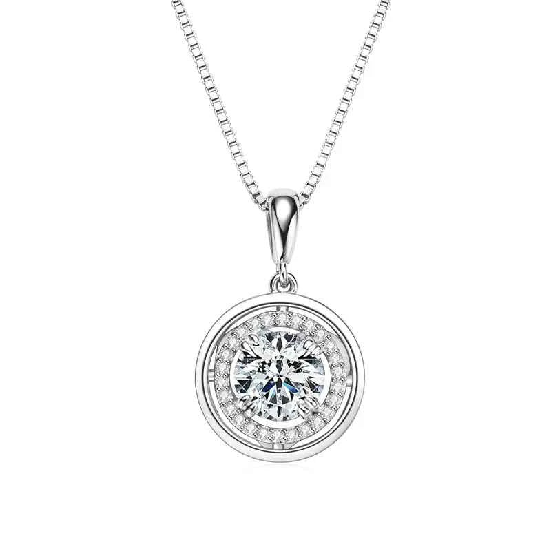 6.5mm / 8mm / 9mm D Color Moissanite Pendant Necklace, 3ct / 2ct Stones, 925 Sterling Silver Adjustable Chain – Melisande