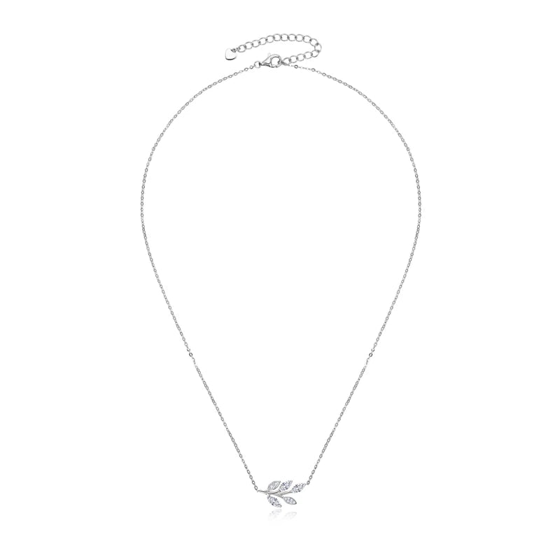 D0.90ct Marquise Cut Moissanite Leaf Pendant Necklace, 925 Sterling Silver Adjustable Chain 40+5cm – Melisande