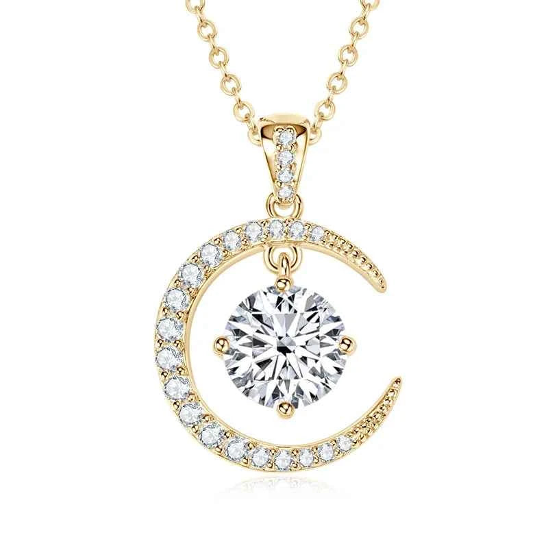 Anziw 8mm 2.0CT Moissanite Sun Crescent Pendant Necklaces For Women 925 Silver Adjustable Chain Charm GRA Certified Jewelry Gift