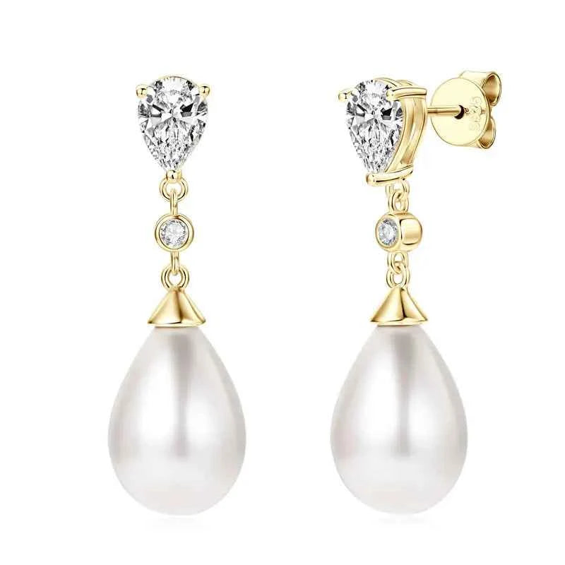 Elegant 13mm White Shell Pearl Drop Stud Earrings, 925 Sterling Silver – Perfect for Engagement & Wedding – Melisande