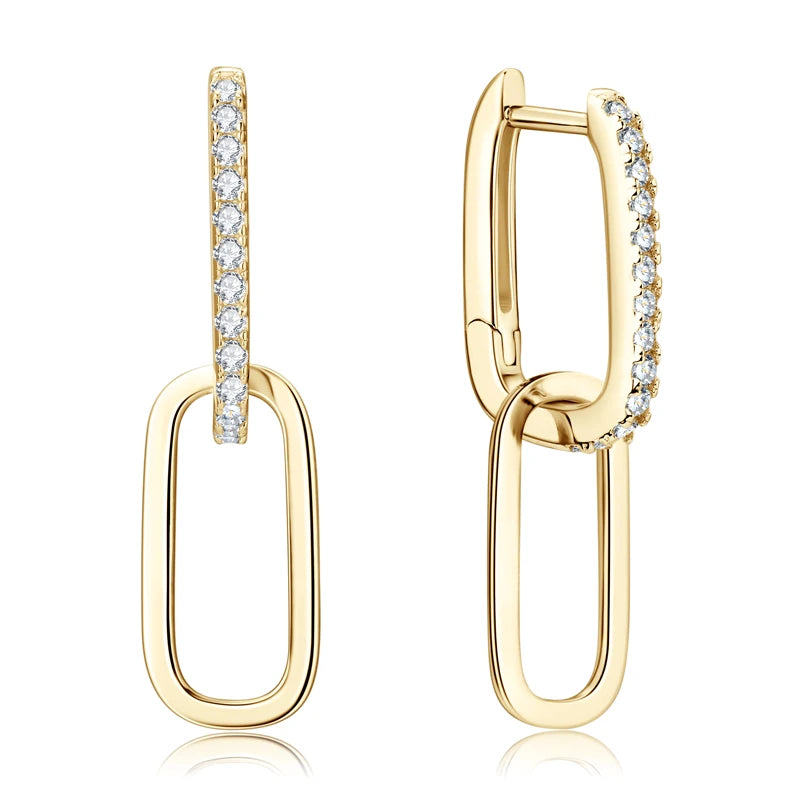 925 Sterling Silver Paperclip Link Hoop Earrings – Round Moissanite Drop Dual-Purpose Jewelry for Women | Melisande