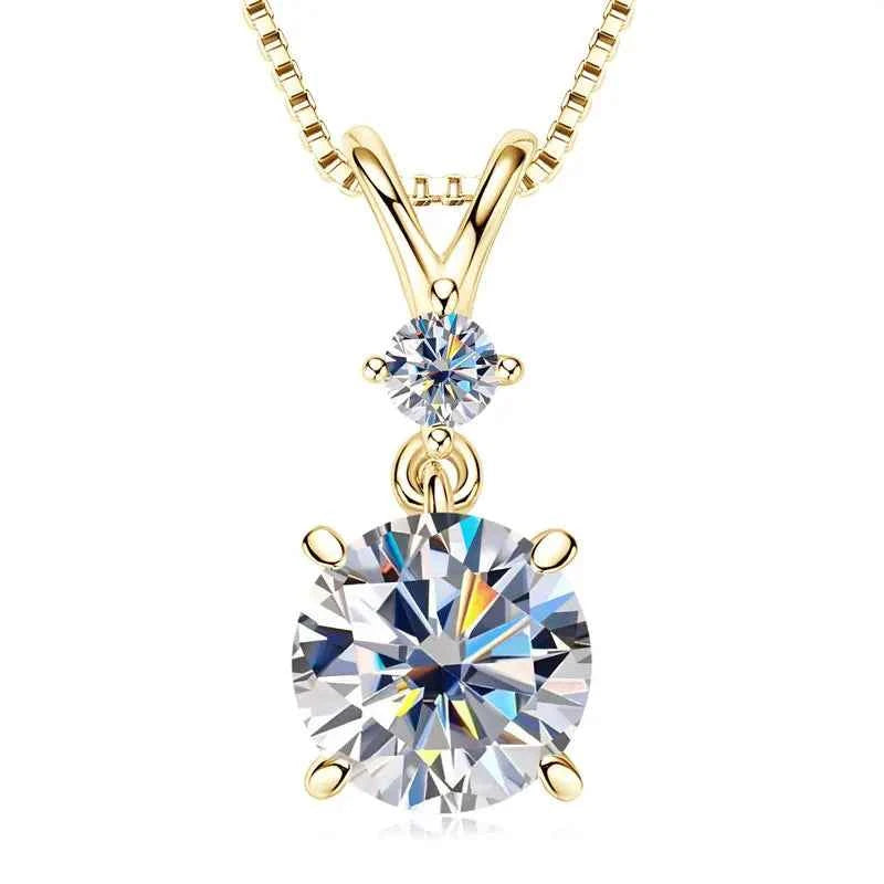 Anziw 1CT 2CT 3CT Moissanite Pendant Necklace for Women 925 Silver Adjustable Chain Sparking Two Stones Necklaces Gift Valentine