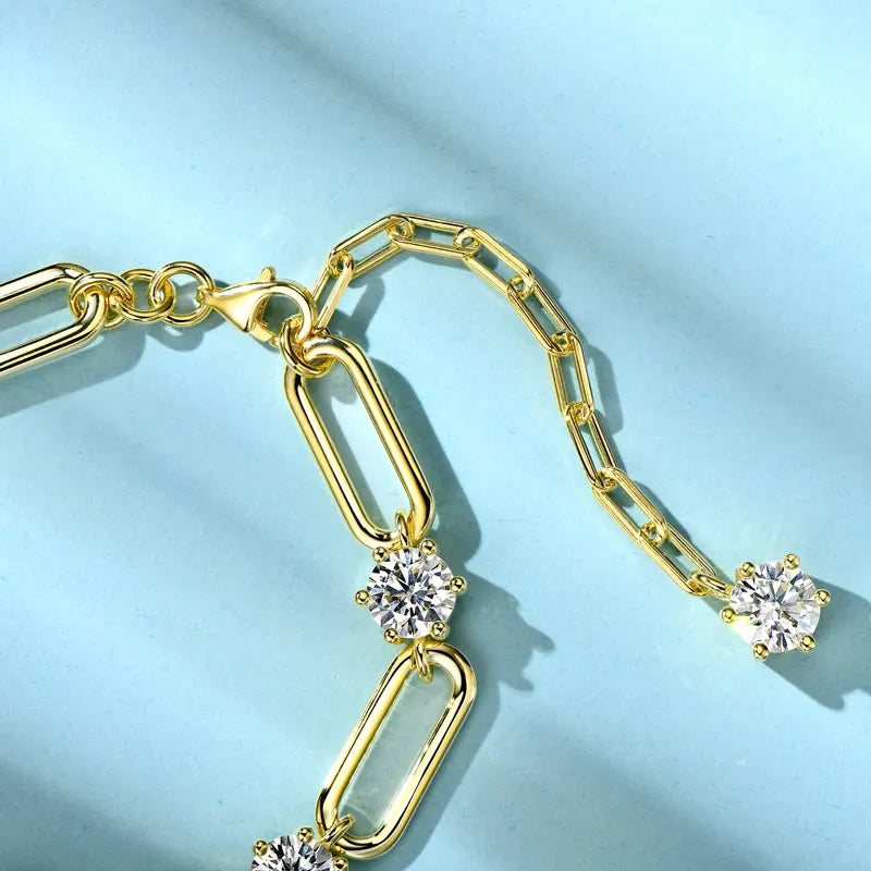 6.0cttw 6.5mm (1.0ct each) Moissanite Link Chain Bracelet, Real 925 Sterling Silver – Women’s Fine Jewelry – Melisande