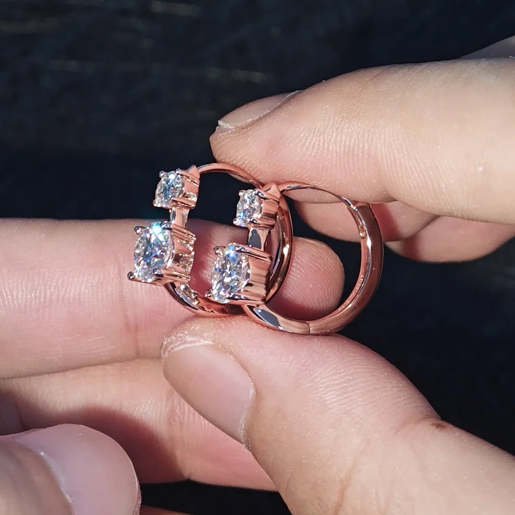 Gold Plated Double Moissanite Hoop Earrings – 925 Sterling Silver 6.5mm & 4mm Certified Jewelry for Women | Melisande