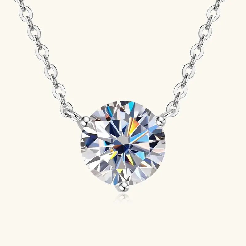 925 Sterling Silver Moissanite Pendant Necklace, D Color 1ct / 1.5ct / 2.0ct Three-Claw Solitaire Design – Melisande