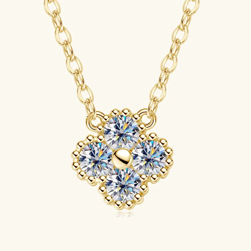 Lucky Clover Moissanite Flower Pendant Necklace, 3mm 0.1ct Stone, 100% S925 Sterling Silver Adjustable Chain – Melisande
