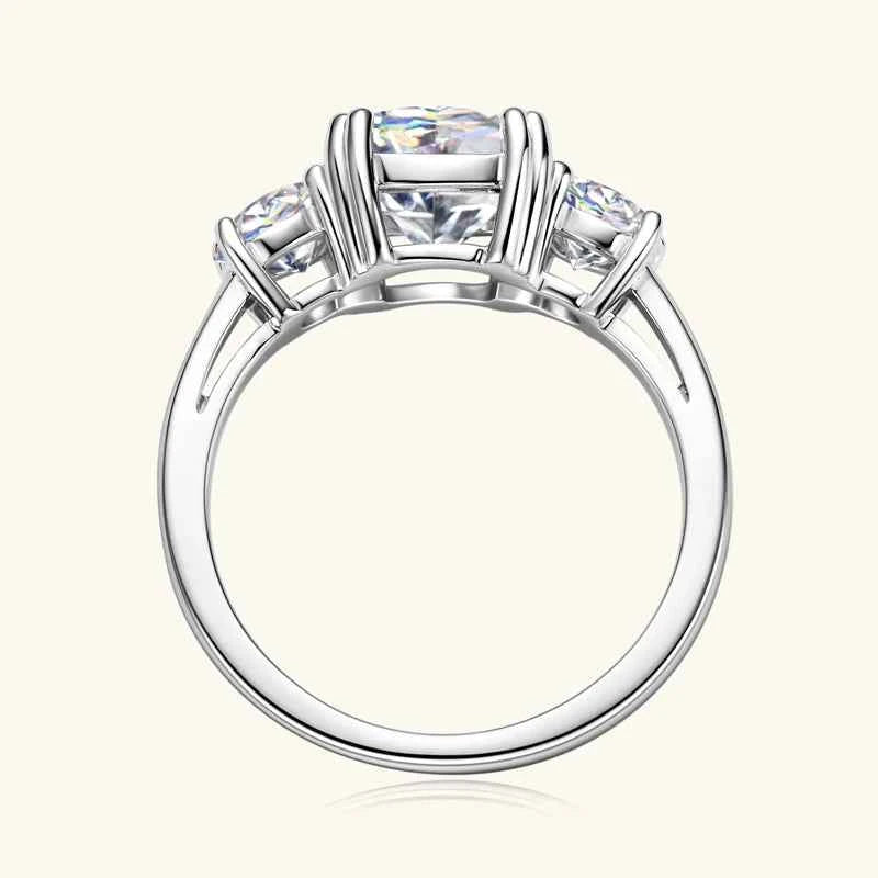 Moissanite 3-Stone Ring – 925 Sterling Silver 3.5cttw Cushion & Round D–E Color Wedding Band | Melisande