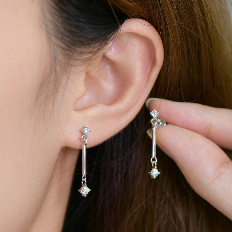 D Color Long Moissanite Drop Earrings – 925 Sterling Silver Piercing Stud Jewelry for Women | Melisande