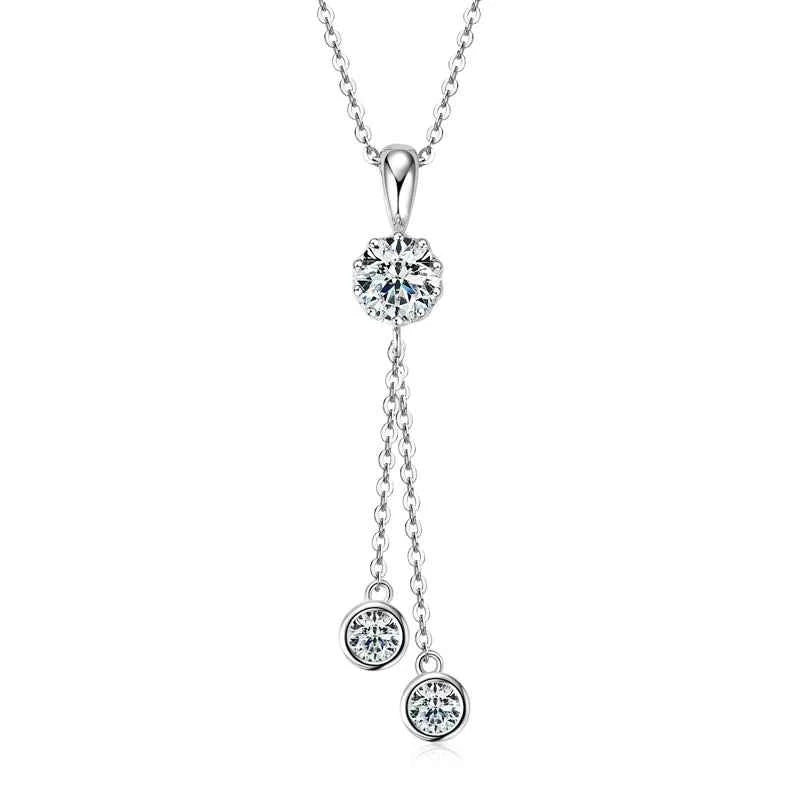 D1.60ct Moissanite Y-Shaped Tassel Pendant Necklace, Original 925 Sterling Silver Adjustable Chain – Melisande