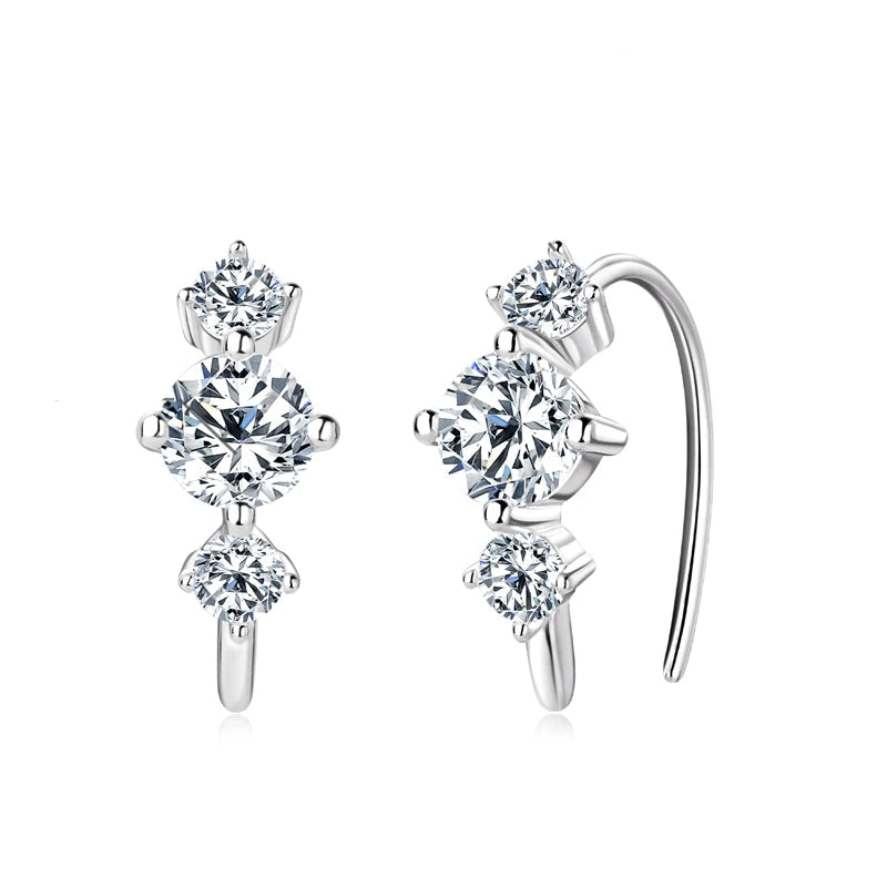 D Color 0.72ct Moissanite Hoop Earrings – 925 Sterling Silver U-Shaped 3-Stone Piercing Jewelry for Women | Melisande