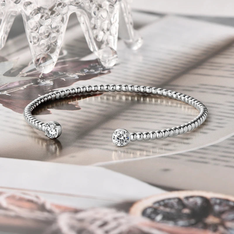 Moissanite Open Bangle Cuff – 925 Sterling Silver 0.5ct D Color 5mm Round Certified Women’s Jewelry | Melisande