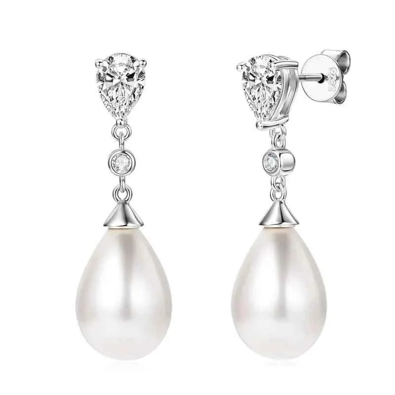 Elegant 13mm White Shell Pearl Drop Stud Earrings, 925 Sterling Silver – Perfect for Engagement & Wedding – Melisande