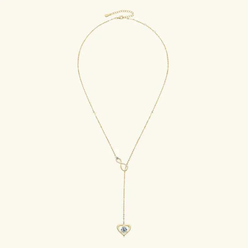6.5mm 1.0ct D Moissanite Heart Pendant Y Shaped Infinity Necklace for Women 925 Silver Anniversary Wedding Jewelry Gift 2025 New