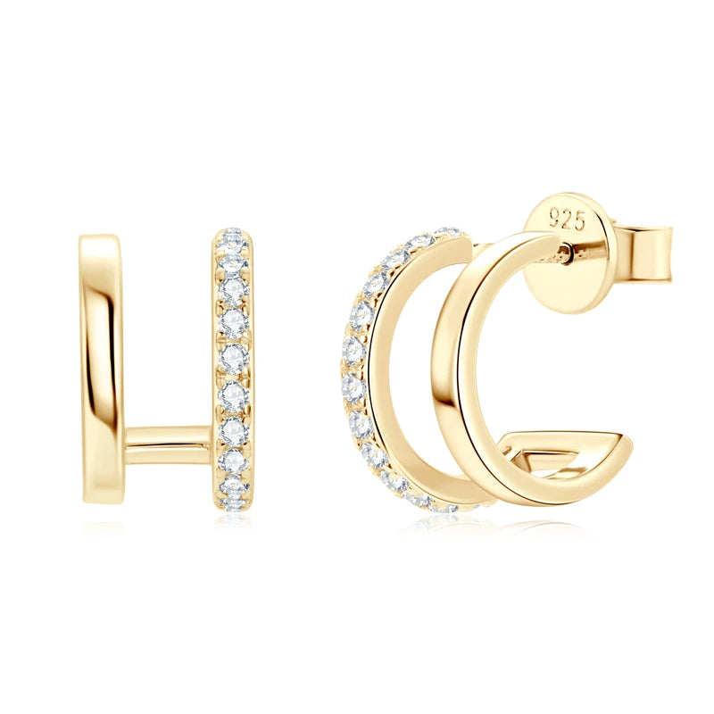4mm Moissanite Double-Sided Ear Cuffs – 925 Sterling Silver Hoop Piercing Stud Earrings for Women | Melisande