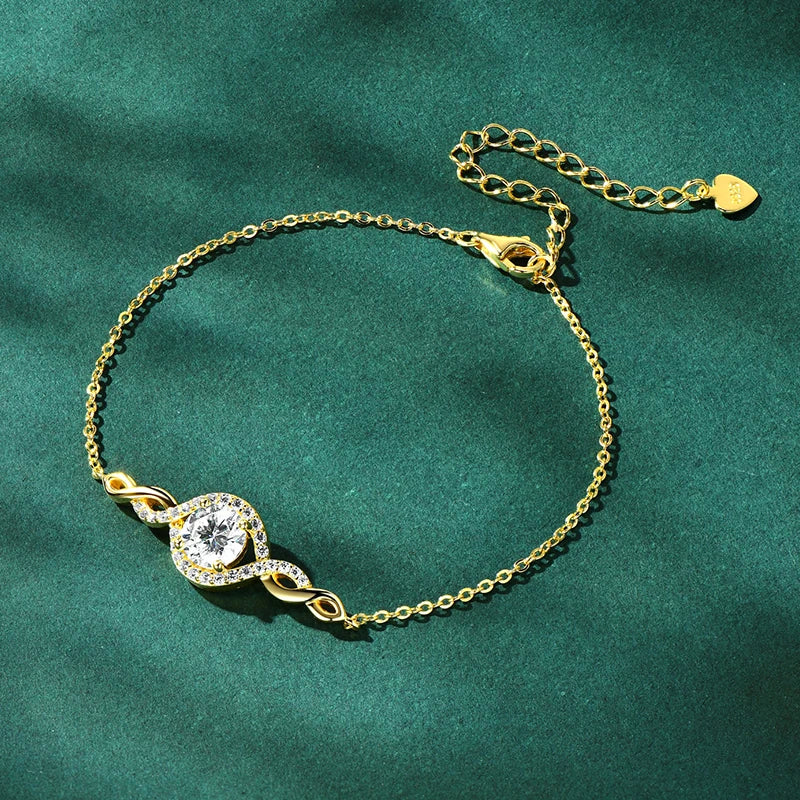 Moissanite Infinity Bracelet – 925 Sterling Silver 1.0ct 6.5mm Evil Eye Adjustable Women’s Jewelry | Melisande