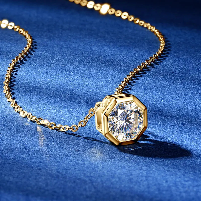 Love Heart Full Moissanite Pendant Necklace, 925 Sterling Silver Adjustable Chain – Solitaire Collar Design – Melisande