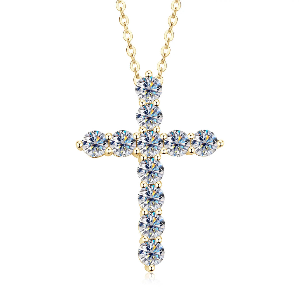 Classic 3.5mm Moissanite Cross Pendant Necklace, 925 Sterling Silver Adjustable Chain 45+5cm – Unisex Design – Melisande