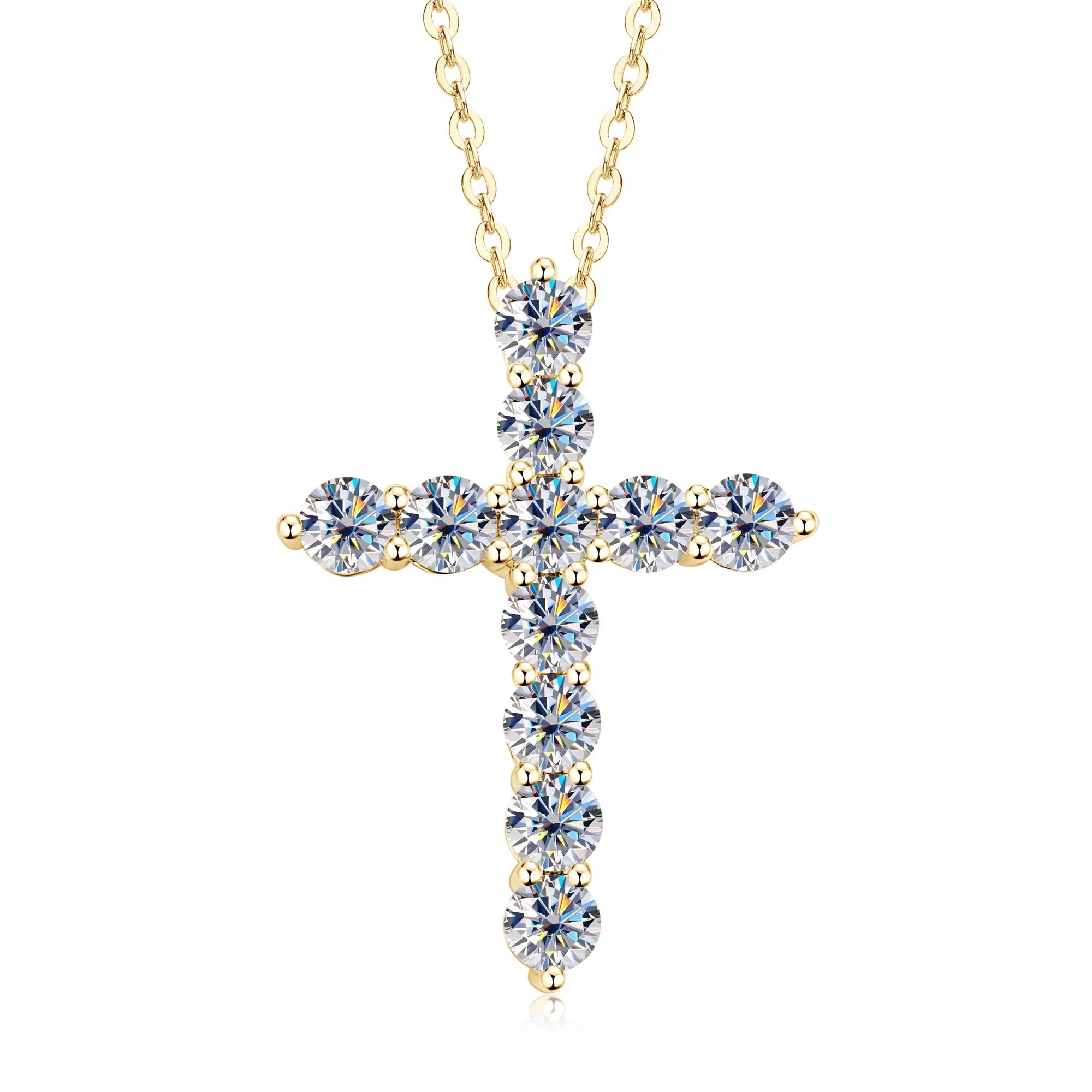 Classic 3.5mm Moissanite Cross Pendant Necklace, 925 Sterling Silver Adjustable Chain 45+5cm – Unisex Design – Melisande