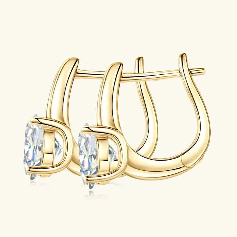 2.0ct 8mm D Color Moissanite U-Shape Hoop Earrings, 925 Sterling Silver Solitaire Design – Melisande