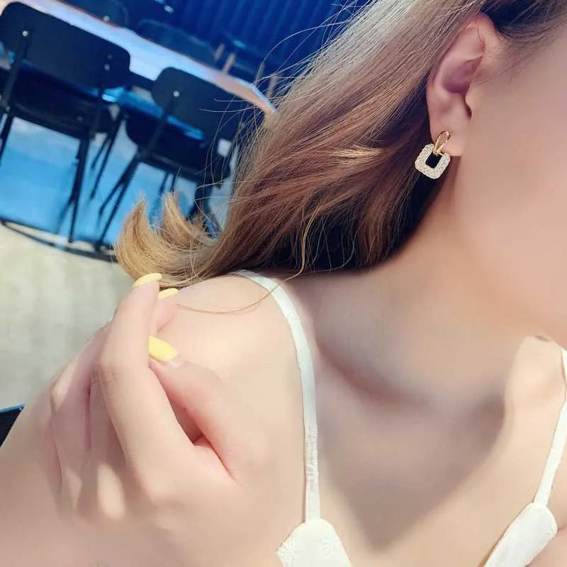 925 Sterling Silver Gold Square Moissanite Earrings – Luxury Drop Piercing | Melisande