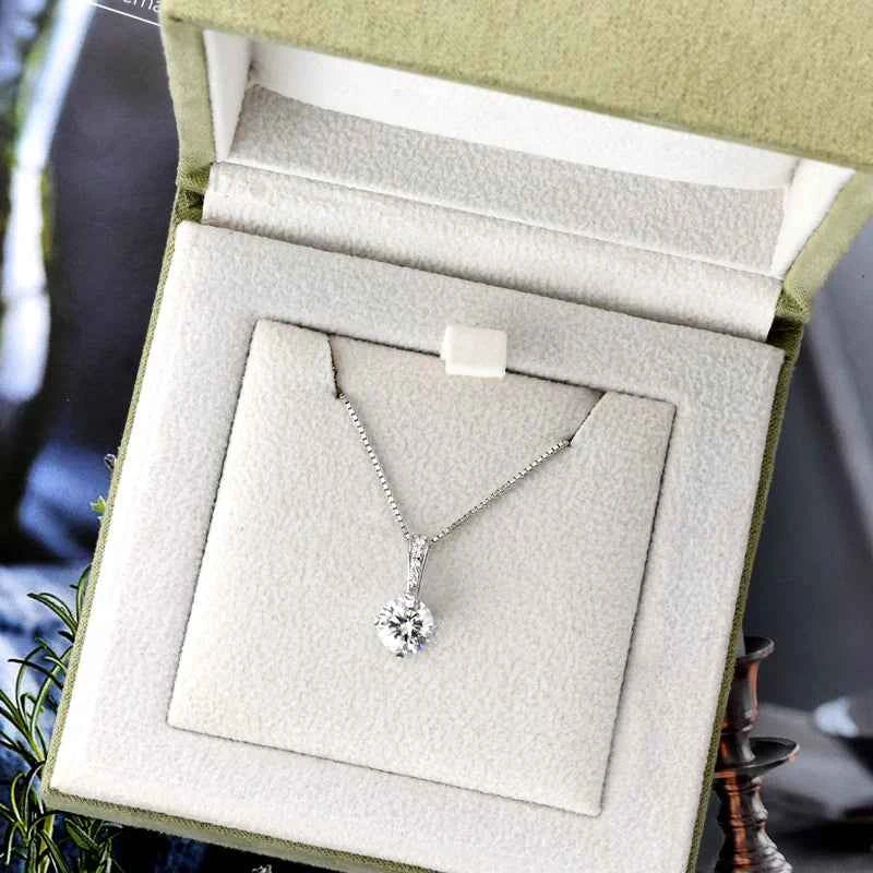 Anziw New Women's Necklace 2CT D Color Moissanite Drop Necklaces 1ct Certificate Real Silver 925 Jewelry Heart Shaped Claw Round