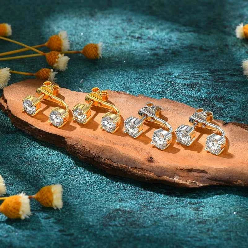 Moissanite Dual Stud Earrings – 925 Sterling Silver 5mm D Color Front & Back Piercing | Melisande