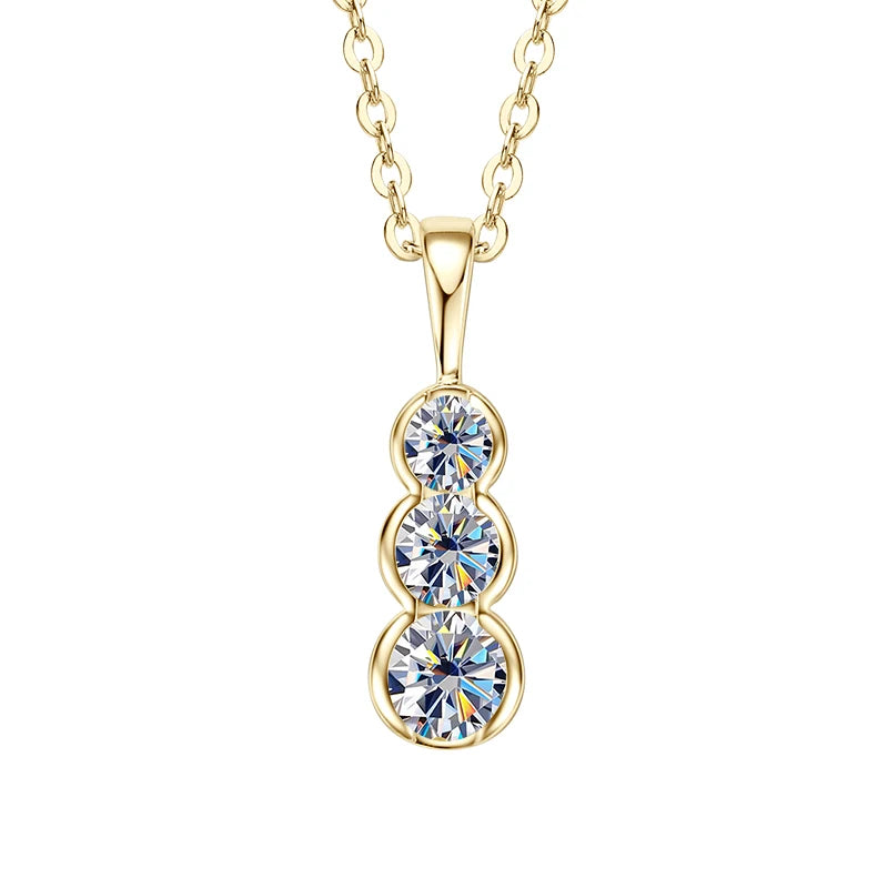 0.60cttw 3-Stone D Color Moissanite Pendant Necklace, 4mm / 3.5mm / 3mm Stones, 18K Gold Plated 925 Sterling Silver Adjustable Chain – Melisande