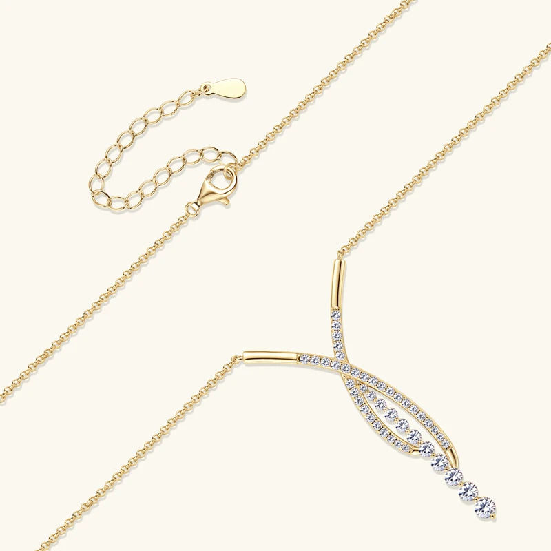Moissanite Y Pendant Necklace, 925 Sterling Silver Adjustable Chain – Luxury Bar Drop Design for Women – Fine Jewelry – Melisande