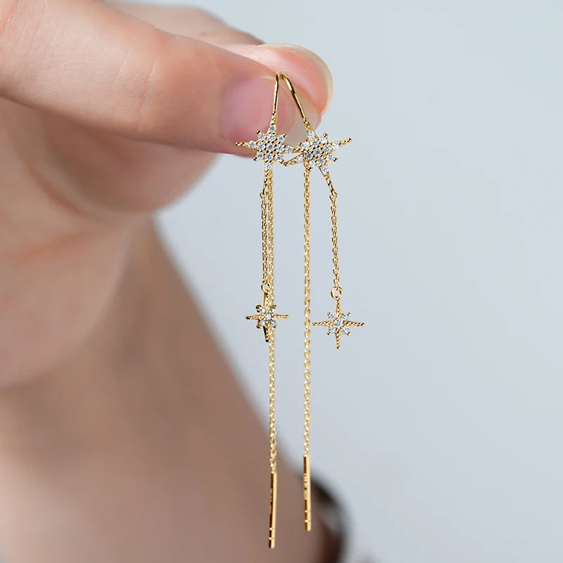 925 Sterling Silver Star Moissanite Earrings – Round Drop Ear Line Piercing Jewelry for Women | Melisande