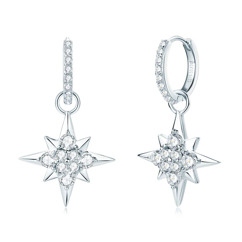 Moissanite Guide Star Earrings – 925 Sterling Silver Certified Hoop Drop Jewelry for Women | Melisande