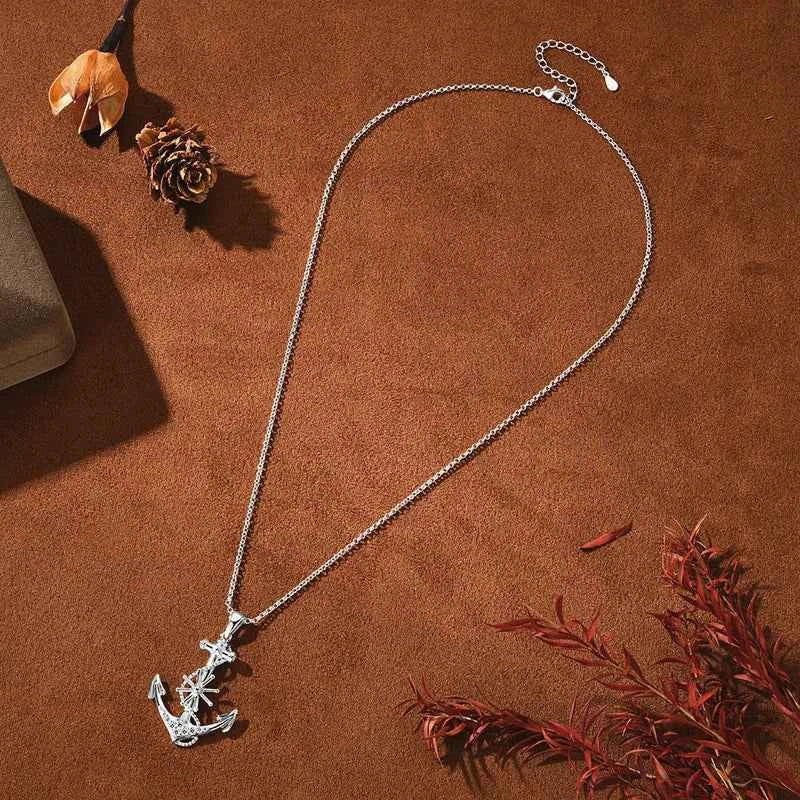 Anchor Cross Pendant Necklace with Moissanite, 925 Sterling Silver Adjustable Chain – Symbol of Faith and Strength – Melisande