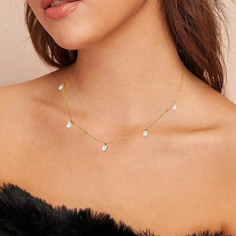 14K Gold Plated Baroque Pearl Necklace – 925 Sterling Silver Natural Freshwater 3–4mm Beads Jewelry for Women | Melisande