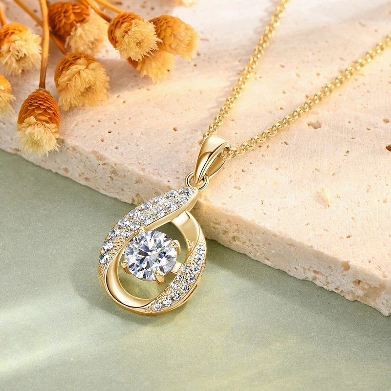 6.5mm 1.0ct D Color Moissanite Waterdrop Pendant Necklace, 100% 925 Sterling Silver Adjustable Chain – Melisande