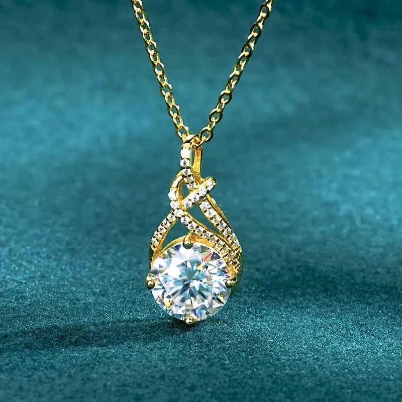 Anziw 7x10mm 2ct Pear Cut Moissanite Infinity Pendant Necklace for Women 925 Sterling Silver Adjustable Chain Fine Jewelry Gift