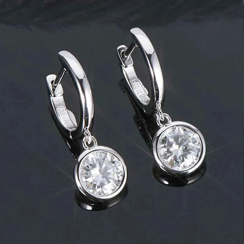 Gold Hoop Drop Earrings, 1ct / 2ct Moissanite Stones, Genuine 925 Sterling Silver – Melisande