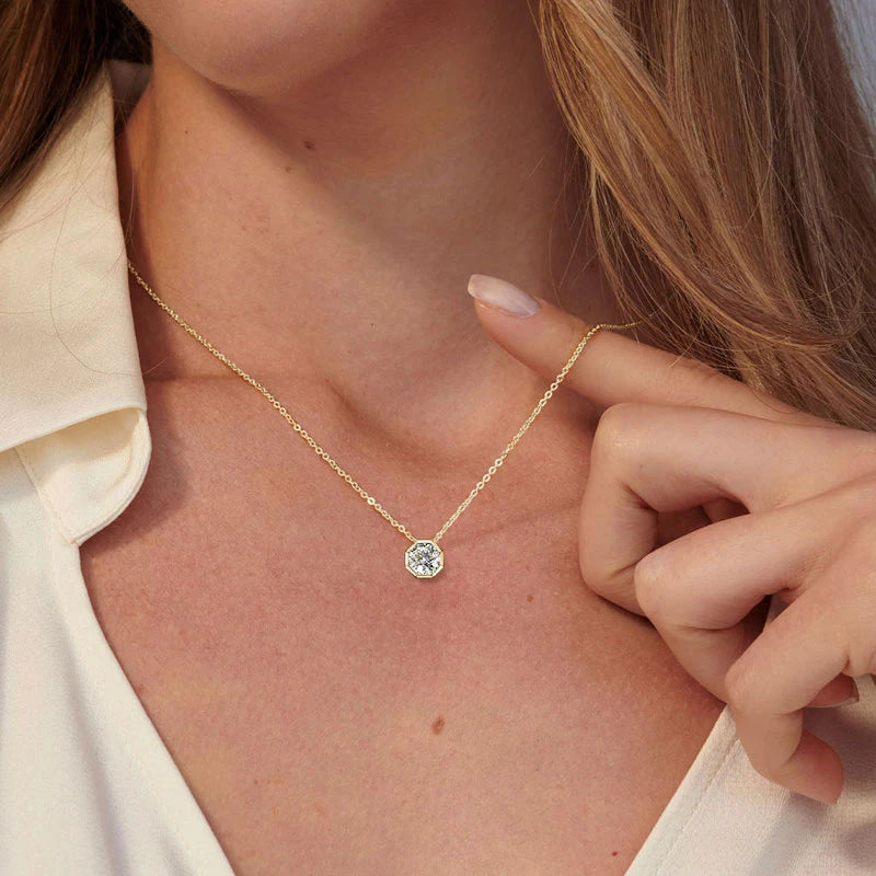 Love Heart Full Moissanite Pendant Necklace, 925 Sterling Silver Adjustable Chain – Solitaire Collar Design – Melisande