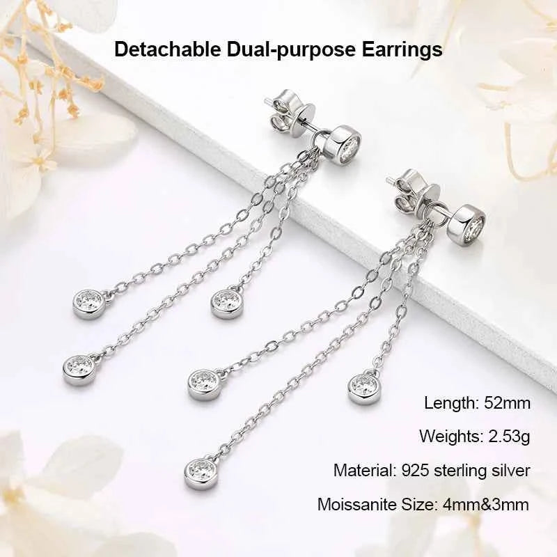 Moissanite Star Tassel Earrings – 925 Sterling Silver Certified Drop Dangle Jewelry | Melisande