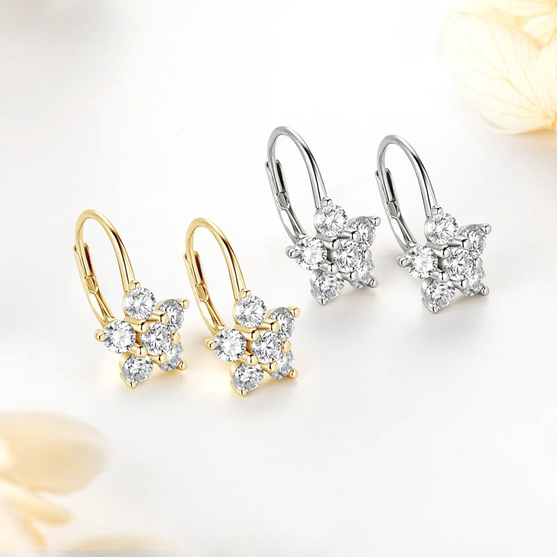 925 Sterling Silver Floral Drop Earrings – D Color 0.60ct Moissanite Hoops for Women | Melisande